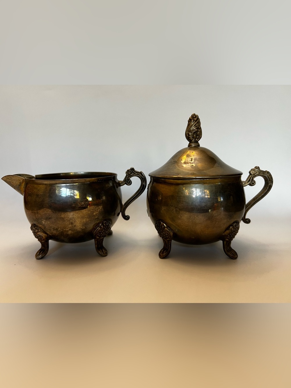 Vintage Silver Plated Ornate Cream And Sugar Set With Lid